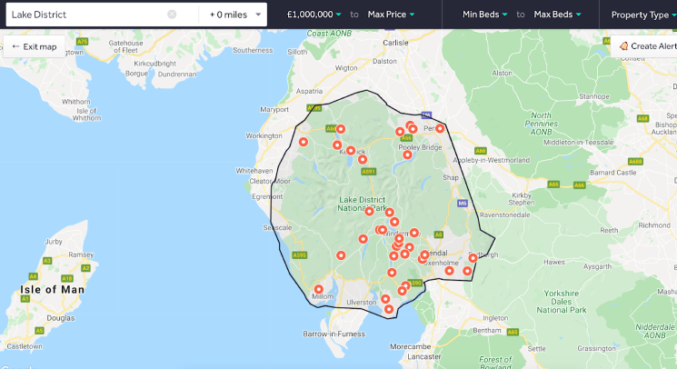 Rightmove map of the Lake District